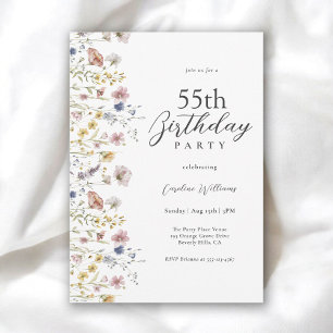 55th Birthday Watercolor Wildflowers Floral  Invitation
