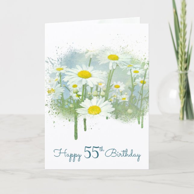 55th Birthday White Daisy Garden Card (Front)