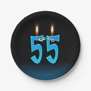 55th Birthday with lit candle numbers Paper Plate
