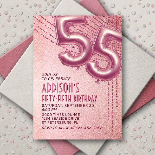 55th Birthday Womens Rose Gold Invitation (Creator Uploaded)