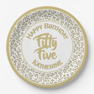 55th Cool Random Number Pattern Gold/White Paper Plate