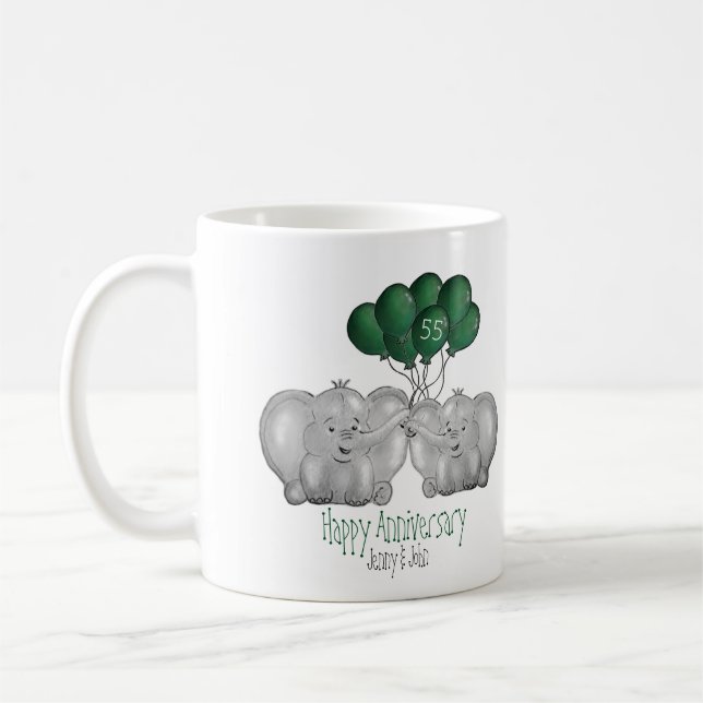 55th Emeral Wedding Anniversary cute elephant Coffee Mug (Left)