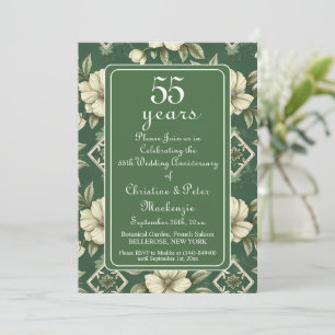 55th Emerald Ivory Floral Wedding Anniversary Invitation