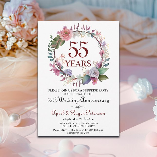 55th Emerald Surprise Wedding Anniversary Floral Invitation (Creator Uploaded)
