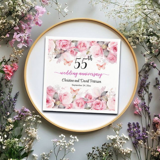 55th Emerald Wedding Anniversary Blush Roses Napkin (Creator Uploaded)
