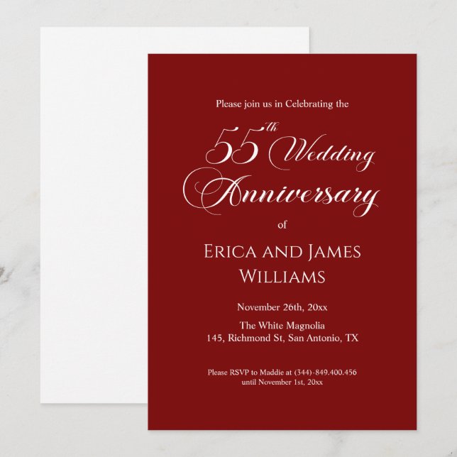 55th Emerald Wedding Anniversary Elegant Script Invitation (Front/Back)