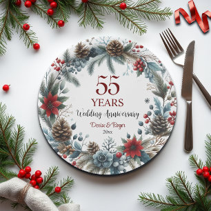 55th Emerald Wedding Anniversary Elegant Winter Paper Plate