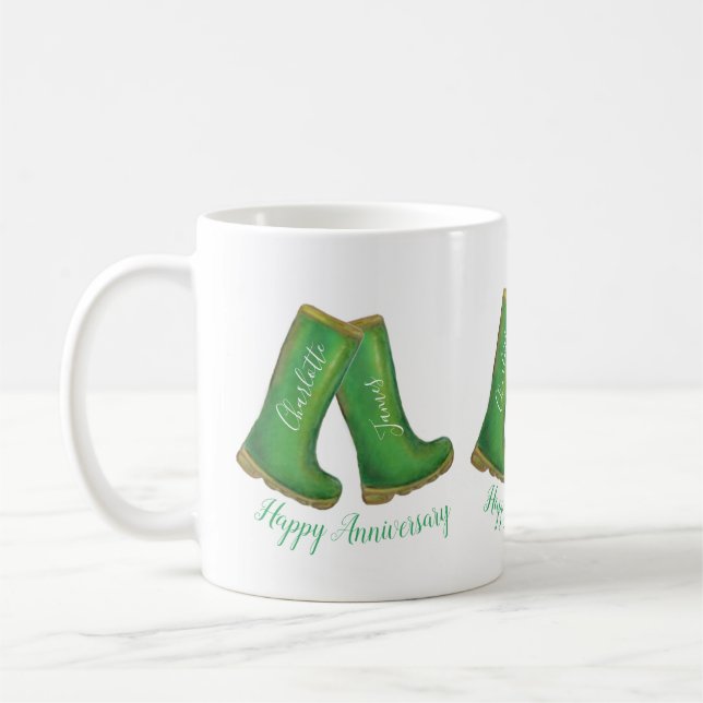 55th emerald wedding anniversary green welly boot coffee mug (Left)