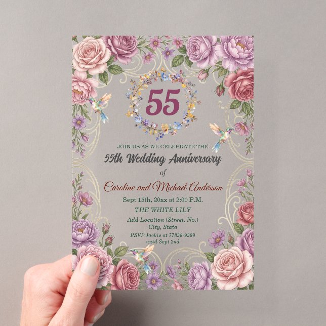 55th Emerald Wedding Anniversary Hummingbirds  Acrylic Invitations (Insitu (Handheld))
