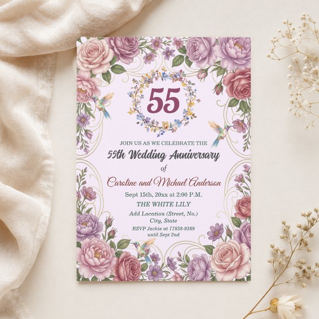 55th Emerald Wedding Anniversary Hummingbirds  Invitation (Creator Uploaded)