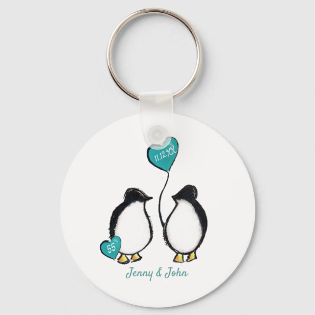 55th emerald wedding anniversary penguin gift key ring (Front)