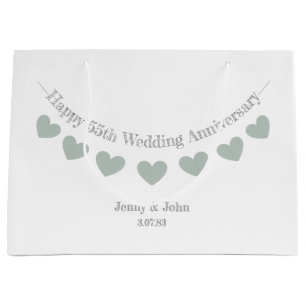 55th Emerald Wedding Anniversary with green hearts Large Gift Bag