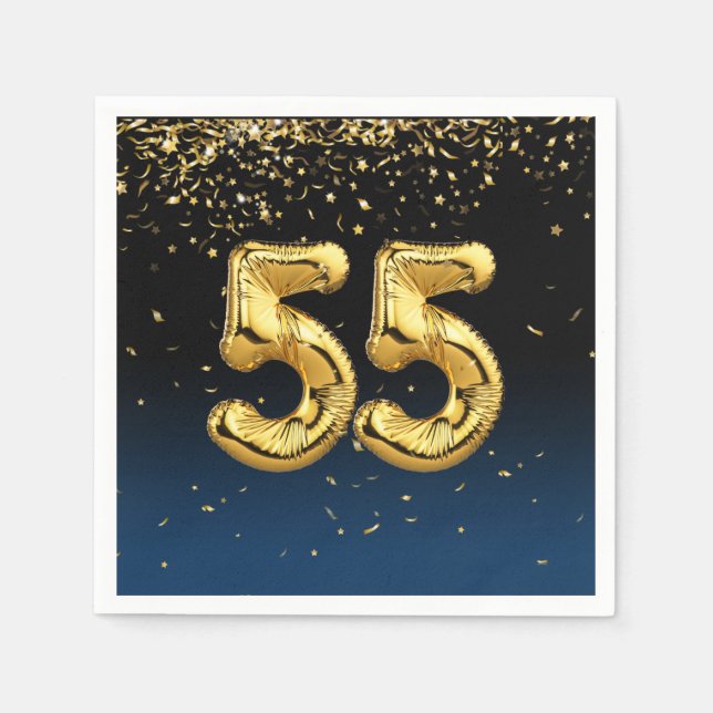 55th Gold Balloons and Confetti Napkins (Front)