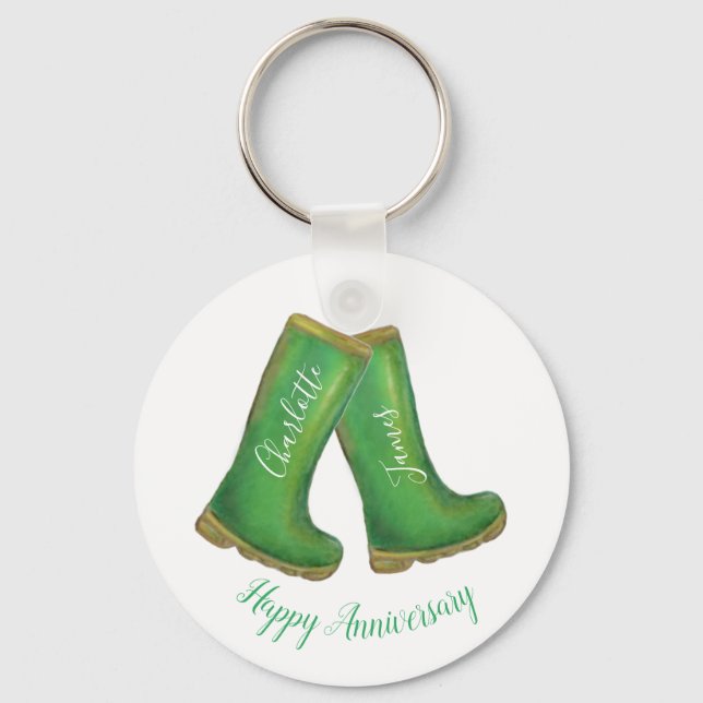 55th or any emerald wedding anniversary welly boot key ring (Front)