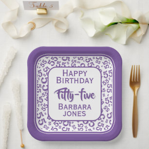 55th Party Random Number Pattern Purple/White Paper Plate