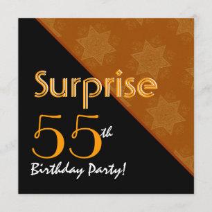 55th Surprise Birthday Black and Gold Diagonal Invitation