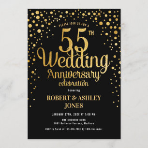 55th Wedding Anniversary - Black & Gold Invitation