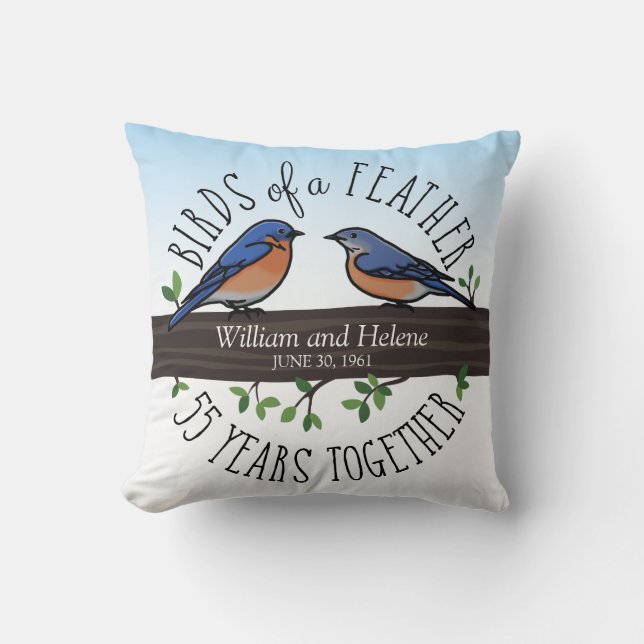55th Wedding Anniversary, Bluebirds of a Feather Cushion (Front)