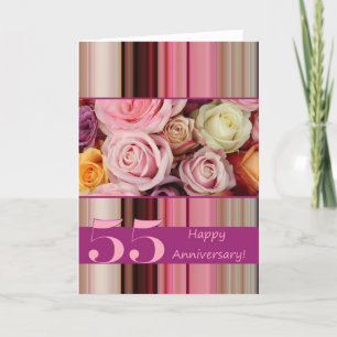 55th Wedding Anniversary Card -Pastel roses stripe