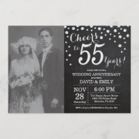 55th Wedding Anniversary Chalkboard Black Silver