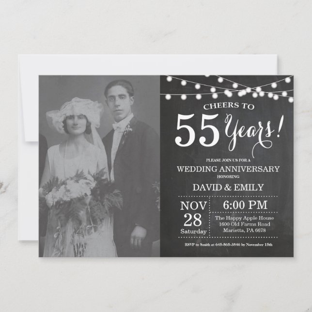 55th Wedding Anniversary Chalkboard Photo Invitation (Front)