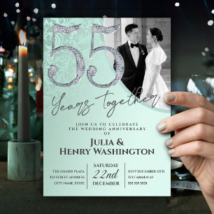 55th Wedding Anniversary Elegant Green Diamond Invitation