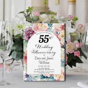 55th Wedding Anniversary Elegant Script Floral Invitation