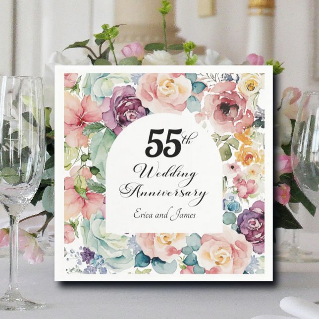 55th Wedding Anniversary Elegant Script Floral Napkin (Creator Uploaded)