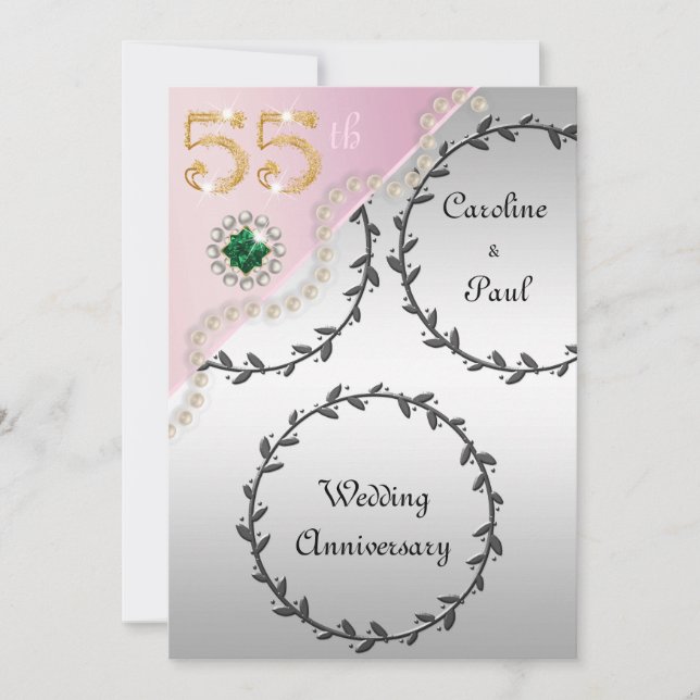 55th Wedding Anniversary Embossed Silver Rose Gold Invitation (Front)