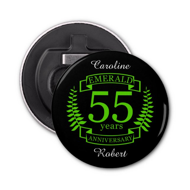 55th Wedding ANNIVERSARY EMERALD Bottle Opener (Front)