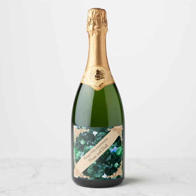 55th Wedding Anniversary Emerald Card Sparkling Wine Label (Front)