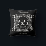 55th wedding anniversary emerald crest cushion<br><div class="desc">A romantic design to celebrate your 55th year of marriage. If you would like any help customising this design please contact me, their is an ask this designer button, just below this text. This fifty fifth, 55 years wedding anniversary crest has the text emerald as that is the traditional gift...</div>