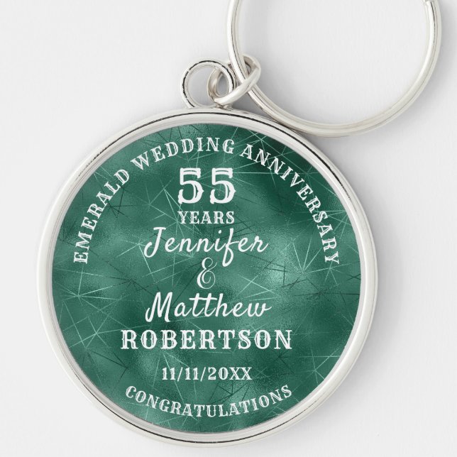 55th WEDDING ANNIVERSARY Emerald Wedding Editable Key Ring (Front)