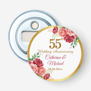 55th Wedding Anniversary Gold Frame Floral Bottle Opener