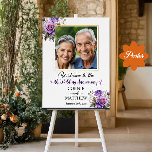 55th Wedding Anniversary Gold Frame Purple Roses Poster