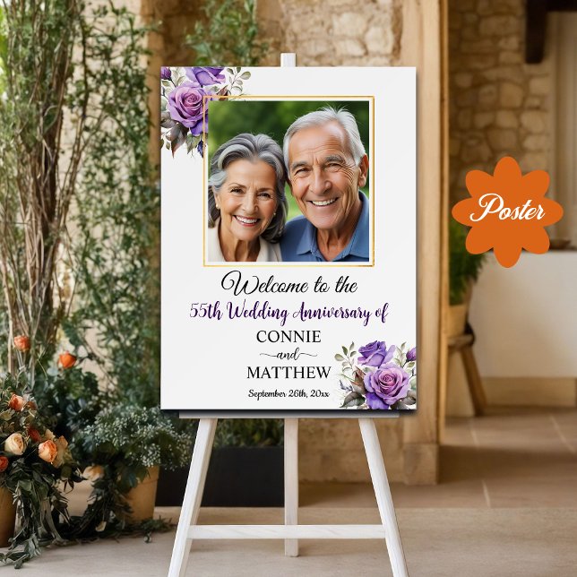 55th Wedding Anniversary Gold Frame Purple Roses Poster (Creator Uploaded)