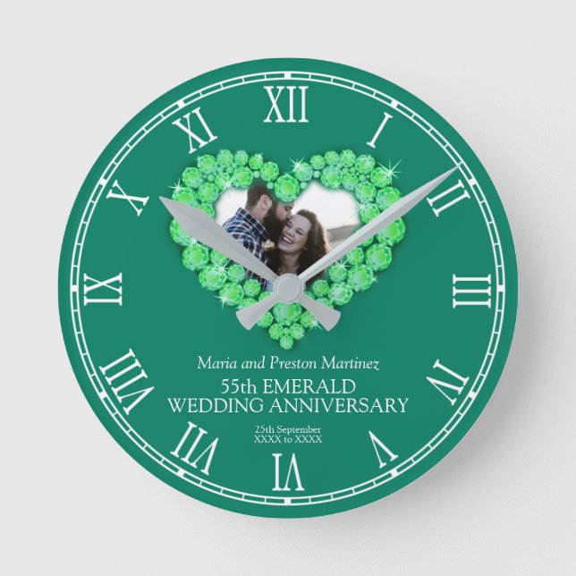 55th wedding anniversary green emerald round clock (Front)