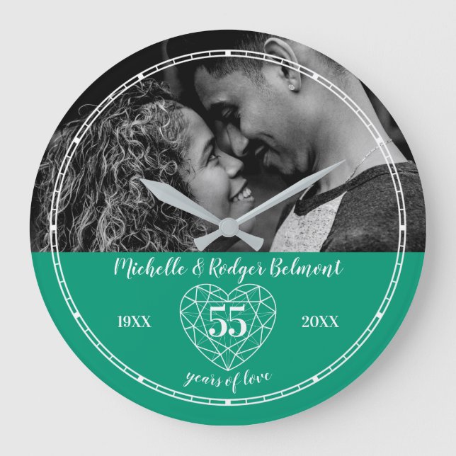 55th Wedding Anniversary heart emerald green Large Clock (Front)