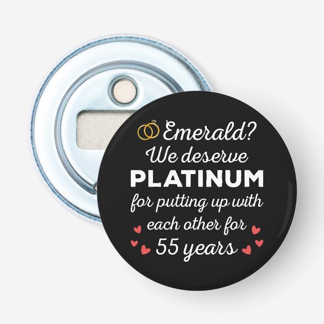 55th Wedding Anniversary I - Emerald Funny Couple Bottle Opener (Front)
