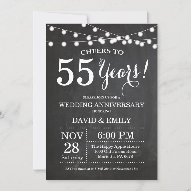 55th Wedding Anniversary Invitation Chalkboard (Front)