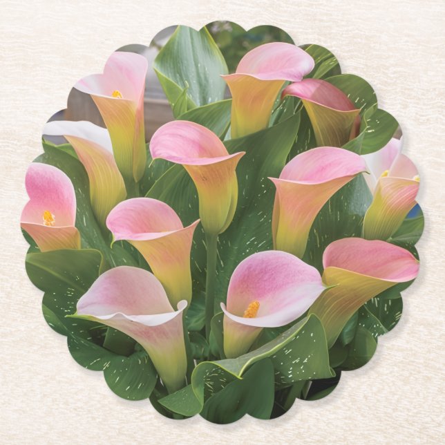 55th Wedding Anniversary Pink Calla Lily Paper Coaster (Front)