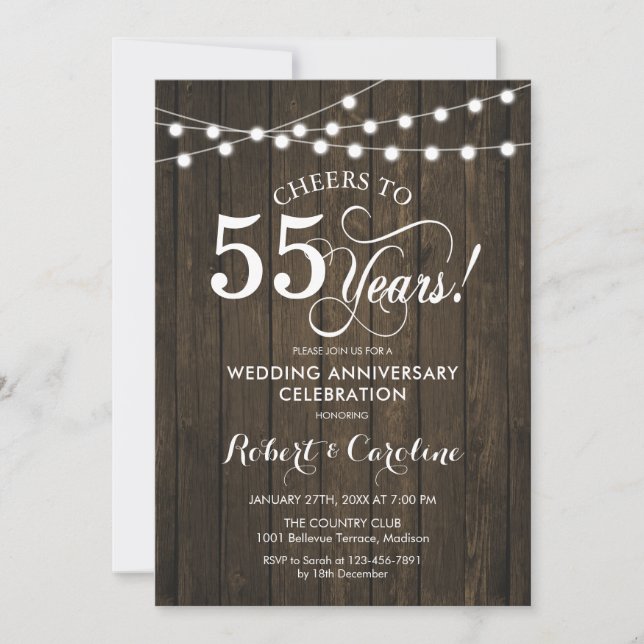 55th Wedding Anniversary - Rustic Wood Invitation (Front)