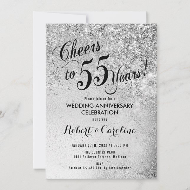 55th Wedding Anniversary Silver Invitation (Front)