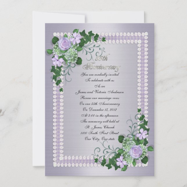 55th Wedding anniversary vow renewal Lavender Invitation (Front)