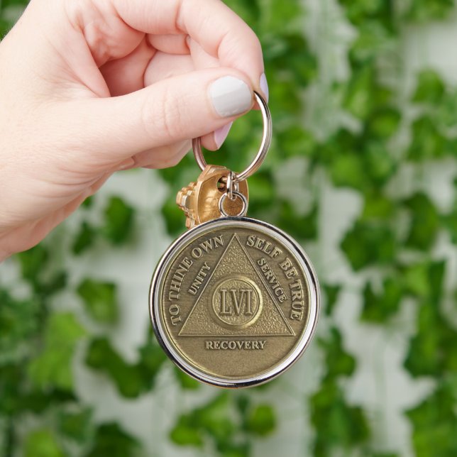 56 Year Recovery Medallion of Sobriety Milestone Key Ring (Hand)