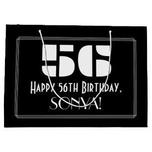 56th Birthday ~ Art Deco Inspired Look "56" + Name Large Gift Bag