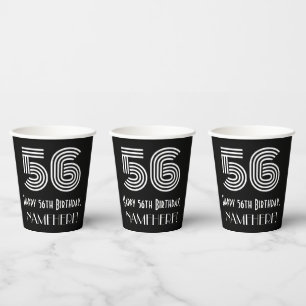 56th Birthday — Art Deco Inspired Look “56” + Name Paper Cups