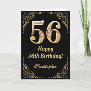 56th Birthday Black and Gold Glitter Frame Card