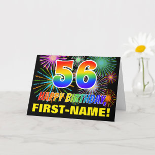 56th Birthday: Bold, Fun, Fireworks, Rainbow 56 Card