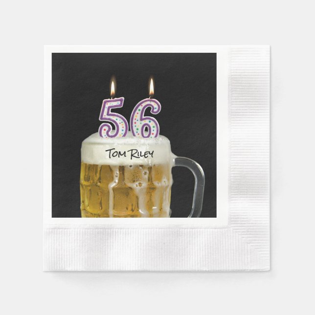 56th birthday candles in beer napkin (Front)